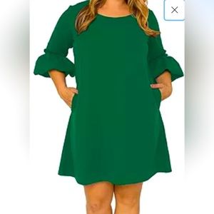 Elegant Green Ruffle Sleeve Dress